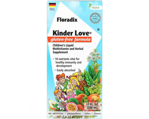 Детское здоровье Gaia Herbs, Floradix, Kinder Love, жидкая мультивитаминная и травяная добавка для детей, без глютена, 500 мл (17 жидк. Унций) Детское здоровье Gaia Herbs, Floradix, Kinder Love, жидкая мультивитаминная и травяная добавка для детей, без глютена, 500 мл (17 жидк. Унций)