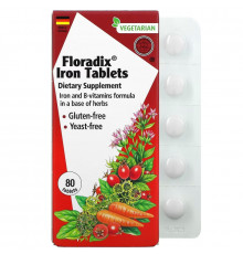 Gaia Herbs, Floradix, железо в таблетках, 80 таблеток