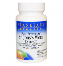 Planetary Herbals, Экстракт зверобоя полного спектра, 600 мг, 60 таблеток
