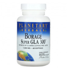 Рыбий жир и Омега 3, 6, 9 Planetary Herbals, Super GLA 300 из бурачника, 1300 мг, 60 мягких таблеток