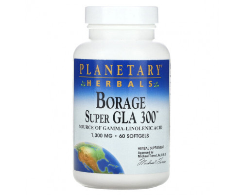 Рыбий жир и Омега 3, 6, 9 Planetary Herbals, Super GLA 300 из бурачника, 1300 мг, 60 мягких таблеток Рыбий жир и Омега 3, 6, 9 Planetary Herbals, Super GLA 300 из бурачника, 1300 мг, 60 мягких таблеток