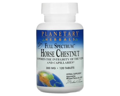 Planetary Herbals, «Полный спектр», конский каштан, 300 мг, 120 таблеток Planetary Herbals, «Полный спектр», конский каштан, 300 мг, 120 таблеток