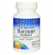 Planetary Herbals, Экстракт боярышника полного спектра, 550 мг, 60 таблеток