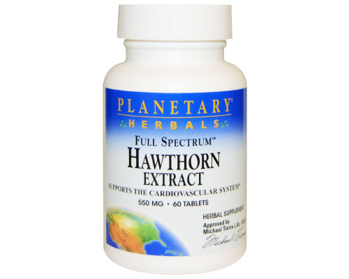 Planetary Herbals, Экстракт боярышника полного спектра, 550 мг, 60 таблеток Planetary Herbals, Экстракт боярышника полного спектра, 550 мг, 60 таблеток