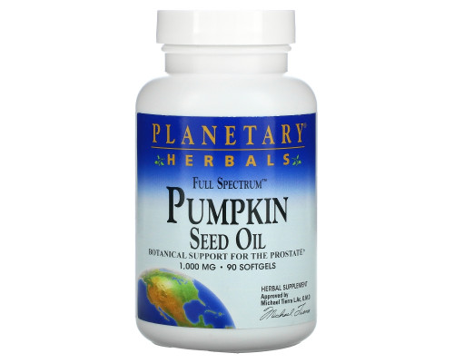 Planetary Herbals, Тыквенное масло с полным спектром активных веществ, 1000 мг, 90 гелевых капсул Planetary Herbals, Тыквенное масло с полным спектром активных веществ, 1000 мг, 90 гелевых капсул