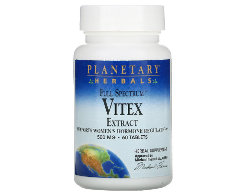 Planetary Herbals, Полный спектр, экстракт витекса, 500 мг, 60 таблеток