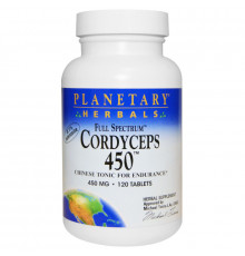 Planetary Herbals, Кордицепс 450, полный спектр, 450 мг, 120 таблеток