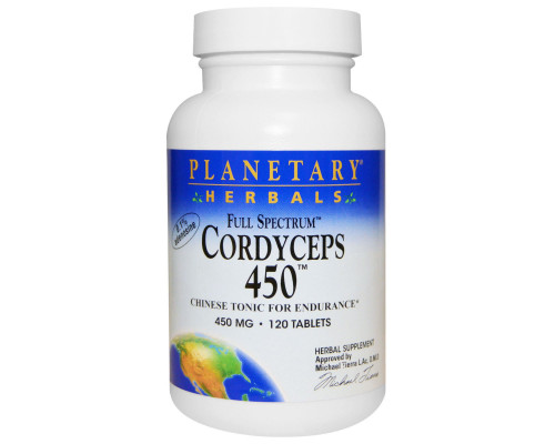 Planetary Herbals, Кордицепс 450, полный спектр, 450 мг, 120 таблеток Planetary Herbals, Кордицепс 450, полный спектр, 450 мг, 120 таблеток