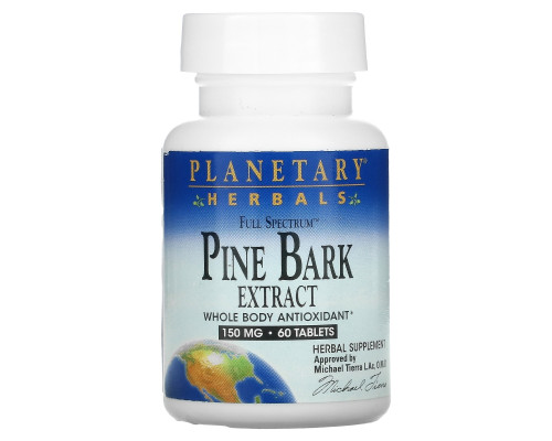 Planetary Herbals, Экстракт коры сосны полного спектра действия, 150 мг, 60 таблеток Planetary Herbals, Экстракт коры сосны полного спектра действия, 150 мг, 60 таблеток