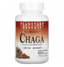 Planetary Herbals, Полный спектр, чага, 1000 мг, 60 таблеток