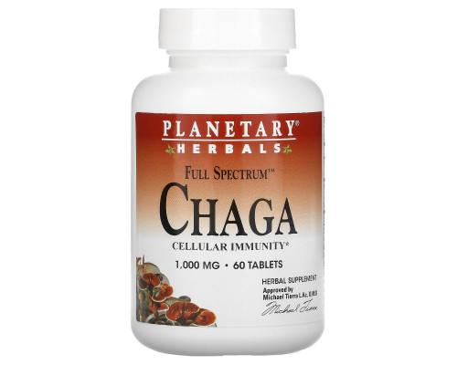 Planetary Herbals, Полный спектр, чага, 1000 мг, 60 таблеток Planetary Herbals, Полный спектр, чага, 1000 мг, 60 таблеток