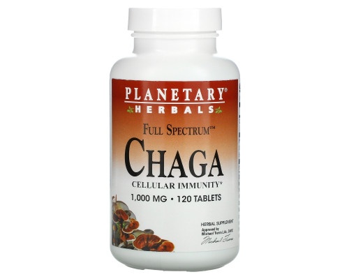 Planetary Herbals, Чага полного спектра, 1000 мг, 120 таблеток