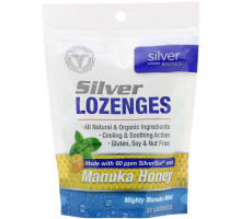 American Biotech Labs, Silver Biotics, серебряные пастилки, 60 частей на млн SilverSol, мощная манука и мята, 21 пастилок