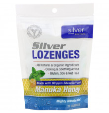 American Biotech Labs, Silver Biotics, серебряные пастилки, 60 частей на млн SilverSol, мощная манука и мята, 21 пастилок
