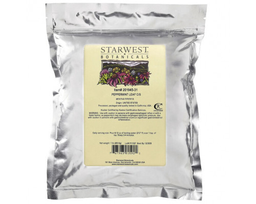 Травяные сборы и чаи Starwest Botanicals, Листья перечной мяты, разрезать и просеять, 453,6 г (1 фунт) Травяные сборы и чаи Starwest Botanicals, Листья перечной мяты, разрезать и просеять, 453,6 г (1 фунт)