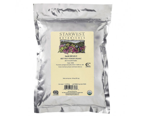 Овощи Starwest Botanicals, Порошок из органической свеклы, 453,6 г (1 фунт) Овощи Starwest Botanicals, Порошок из органической свеклы, 453,6 г (1 фунт)