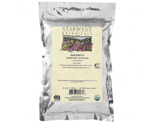 Травяные сборы и чаи Starwest Botanicals, Органическая апельсиновая цедра, разрезанная и перенесенная, 453,6 г (1 фунт) Травяные сборы и чаи Starwest Botanicals, Органическая апельсиновая цедра, разрезанная и перенесенная, 453,6 г (1 фунт)