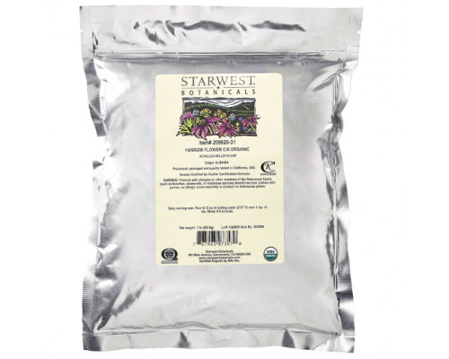 Травяные сборы и чаи Starwest Botanicals, Органические цветы тысячелистника, срезанные и переложенные, 453,6 г (1 фунт)