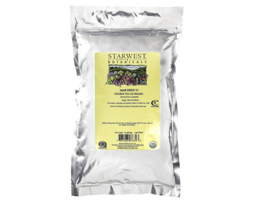 Травяные сборы и чаи Starwest Botanicals, органический чай ройбуш C/S, 453,6 г (1 фунт)