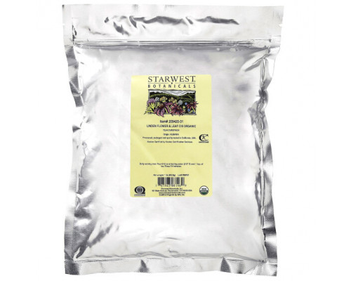 Травяные сборы и чаи Starwest Botanicals, Органические цветки и листья липы C / S, 453,6 г (1 фунт) Травяные сборы и чаи Starwest Botanicals, Органические цветки и листья липы C / S, 453,6 г (1 фунт)