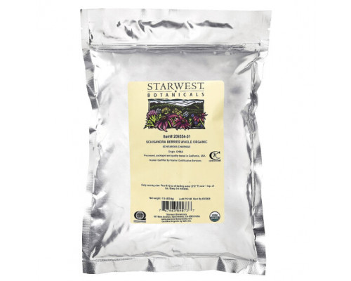Растительные экстракты и настойки Starwest Botanicals, Органические ягоды лимонника, цельные, 453,6 г (1 фунт) Растительные экстракты и настойки Starwest Botanicals, Органические ягоды лимонника, цельные, 453,6 г (1 фунт)