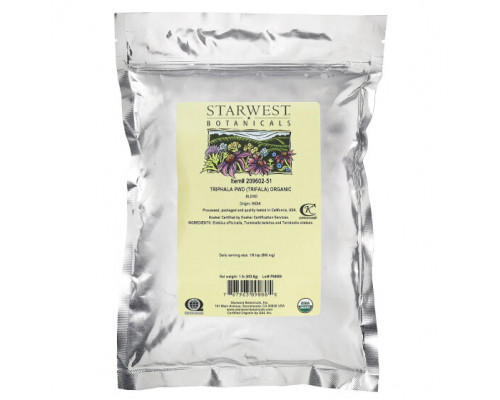 Для пищеварительной системы Starwest Botanicals, органическая смесь порошка трифалы, 453,6 г (1 фунт) Для пищеварительной системы Starwest Botanicals, органическая смесь порошка трифалы, 453,6 г (1 фунт)