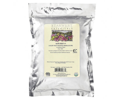 Травяные сборы и чаи Starwest Botanicals, органический корень цикория, обжаренный, в гранулах, 453,6 г (1 фунт) Травяные сборы и чаи Starwest Botanicals, органический корень цикория, обжаренный, в гранулах, 453,6 г (1 фунт)
