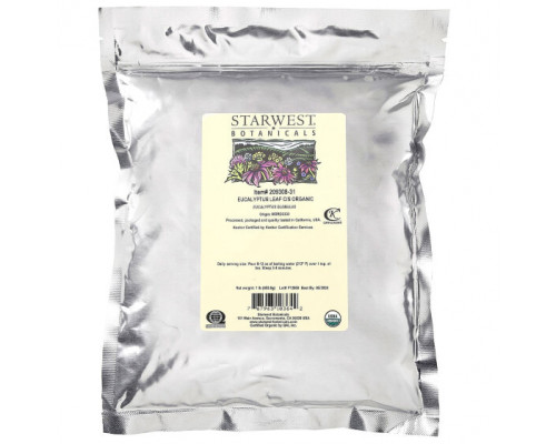 Травяные сборы и чаи Starwest Botanicals, Органические листья эвкалипта C / S, 453,6 г (1 фунт) Травяные сборы и чаи Starwest Botanicals, Органические листья эвкалипта C / S, 453,6 г (1 фунт)