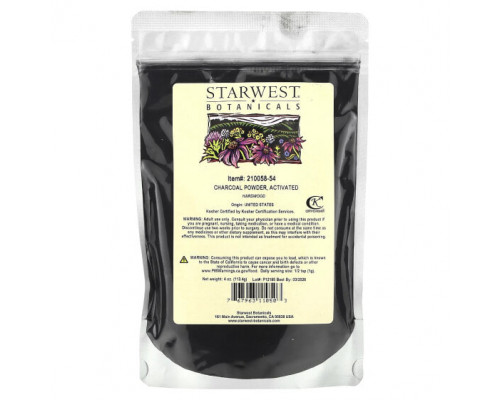 Для пищеварительной системы Starwest Botanicals, Активированный уголь в порошке, 113,4 г (4 унции) Для пищеварительной системы Starwest Botanicals, Активированный уголь в порошке, 113,4 г (4 унции)