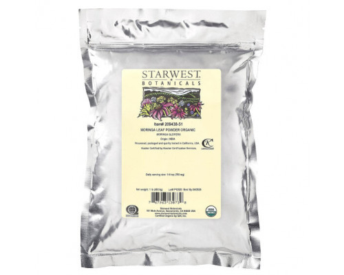 Суперфуды Starwest Botanicals, Органический порошок из листьев моринги, 453,6 г (1 фунт) Суперфуды Starwest Botanicals, Органический порошок из листьев моринги, 453,6 г (1 фунт)