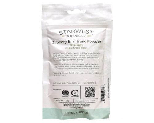 Растительные экстракты и настойки Starwest Botanicals, Органический порошок из коры вяза скользкого, 70 г (2,47 унции) Растительные экстракты и настойки Starwest Botanicals, Органический порошок из коры вяза скользкого, 70 г (2,47 унции)