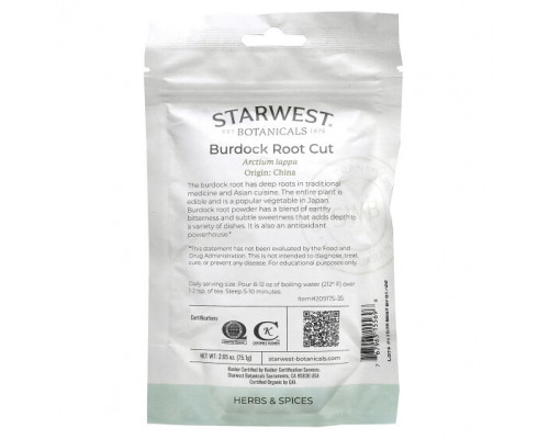 Растительные экстракты и настойки Starwest Botanicals, Органические отрезки корня лопуха, 75,1 г (2,65 унции) Растительные экстракты и настойки Starwest Botanicals, Органические отрезки корня лопуха, 75,1 г (2,65 унции)