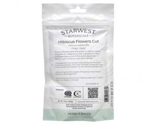 Травяные сборы и чаи Starwest Botanicals, Органические срезанные цветы гибискуса, 49,9 г (1,76 унции) Травяные сборы и чаи Starwest Botanicals, Органические срезанные цветы гибискуса, 49,9 г (1,76 унции)