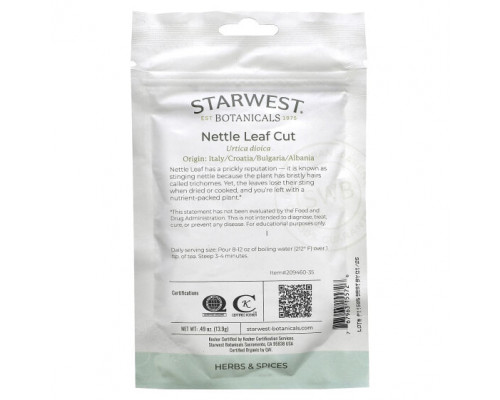 Травяные сборы и чаи Starwest Botanicals, Листья крапивы, 13,9 г (0,49 унции) Травяные сборы и чаи Starwest Botanicals, Листья крапивы, 13,9 г (0,49 унции)