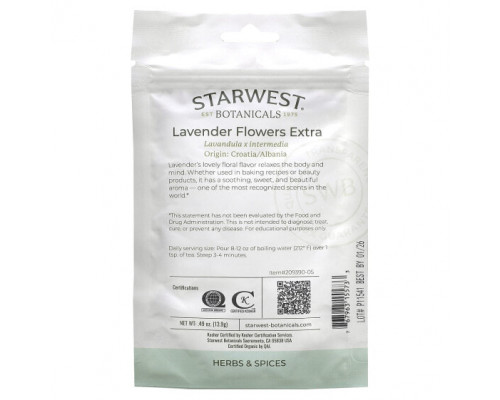 Травяные сборы и чаи Starwest Botanicals, Органические цветки лаванды, 13,9 г (0,49 унции) Травяные сборы и чаи Starwest Botanicals, Органические цветки лаванды, 13,9 г (0,49 унции)