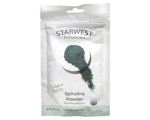 Водоросли Starwest Botanicals, Органическая спирулина в порошке, 70 г (2,47 унции) Водоросли Starwest Botanicals, Органическая спирулина в порошке, 70 г (2,47 унции)