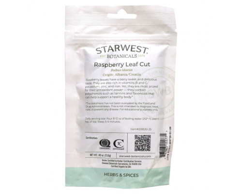 Травяные сборы и чаи Starwest Botanicals, Органическая малина, 13,9 г (0,49 унции) Травяные сборы и чаи Starwest Botanicals, Органическая малина, 13,9 г (0,49 унции)