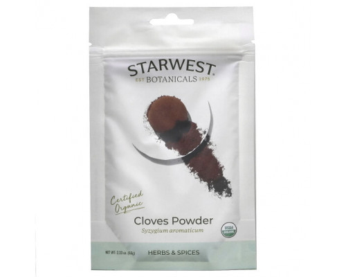 Растительные экстракты и настойки Starwest Botanicals, Органический порошок из гвоздики, 66 г (2,33 унции) Растительные экстракты и настойки Starwest Botanicals, Органический порошок из гвоздики, 66 г (2,33 унции)