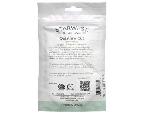 Травяные сборы и чаи Starwest Botanicals, Органическая овсянка, 13 г (0,46 унции) Травяные сборы и чаи Starwest Botanicals, Органическая овсянка, 13 г (0,46 унции)