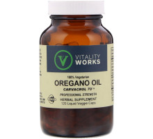 Vitality Works, Масло орегано, Карвакрол 70, 120 капсул