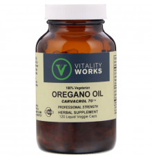 Vitality Works, Масло орегано, Карвакрол 70, 120 капсул