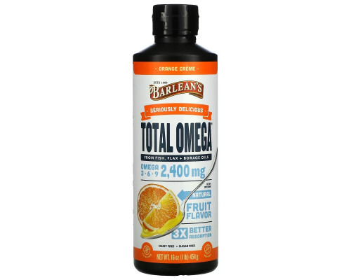 Barlean's, Total Omega 3 · 6 · 9, Orange Creme, 2,400 mg, 16 oz (454 g)