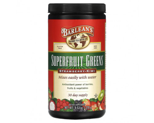 Суперфуды Barlean's, Superfruit Greens, клубника и киви, 270 г (9,52 унции) Суперфуды Barlean's, Superfruit Greens, клубника и киви, 270 г (9,52 унции)
