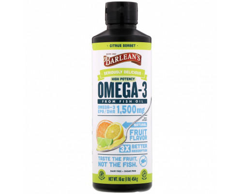 Barlean's Citrus Sorbet High Potency Fish Omega Swirl 16oz Barlean's Citrus Sorbet High Potency Fish Omega Swirl 16oz