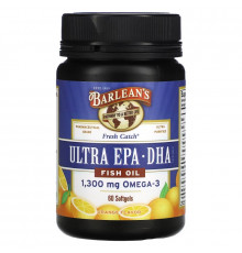 Barlean's Свежий рыбий жир ультра EPA/DHA кислоты двойная сила со вкусом апельсина 1000 мг 60 мягких капсул