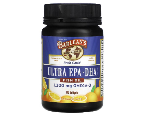 Barlean's Свежий рыбий жир ультра EPA/DHA кислоты двойная сила со вкусом апельсина 1000 мг 60 мягких капсул Barlean's Свежий рыбий жир ультра EPA/DHA кислоты двойная сила со вкусом апельсина 1000 мг 60 мягких капсул
