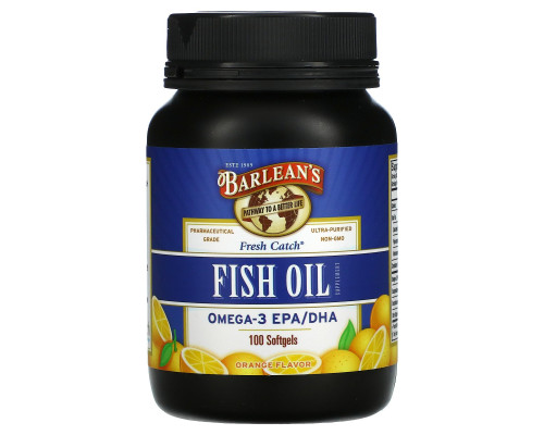 Barlean's Fresh Catch Fish Oil Supplement Omega-3 EPA/DHA Orange Flavor 1000 mg 100 Softgels Barlean's Fresh Catch Fish Oil Supplement Omega-3 EPA/DHA Orange Flavor 1000 mg 100 Softgels