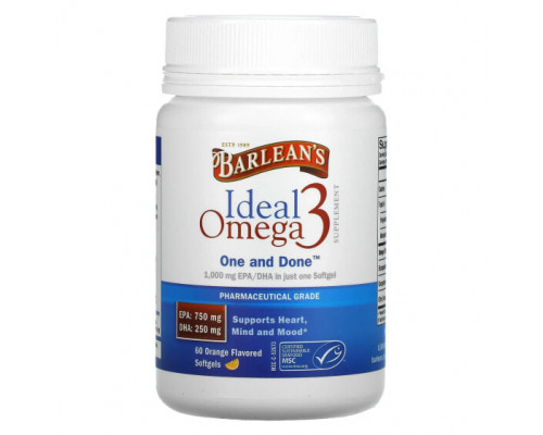 Рыбий жир и Омега 3, 6, 9 Barlean's, Ideal Omega 3, апельсин, 1000 мг EPA / DHA, 60 мягких таблеток Рыбий жир и Омега 3, 6, 9 Barlean's, Ideal Omega 3, апельсин, 1000 мг EPA / DHA, 60 мягких таблеток