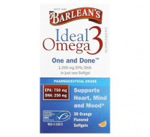 Рыбий жир и Омега 3, 6, 9 Barlean's, Ideal Omega 3, апельсин, 30 мягких таблеток
