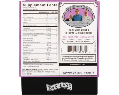 Barlean's, Ремонт кишечника, вкус ягод, 180 г (6,35 унции) Barlean's, Ремонт кишечника, вкус ягод, 180 г (6,35 унции)